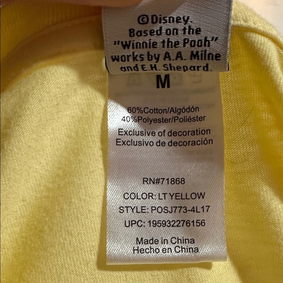 Disney Winnie the Pooh Embroidered Super Soft Yellow Tshirt, Medium - Picture 6 of 6
